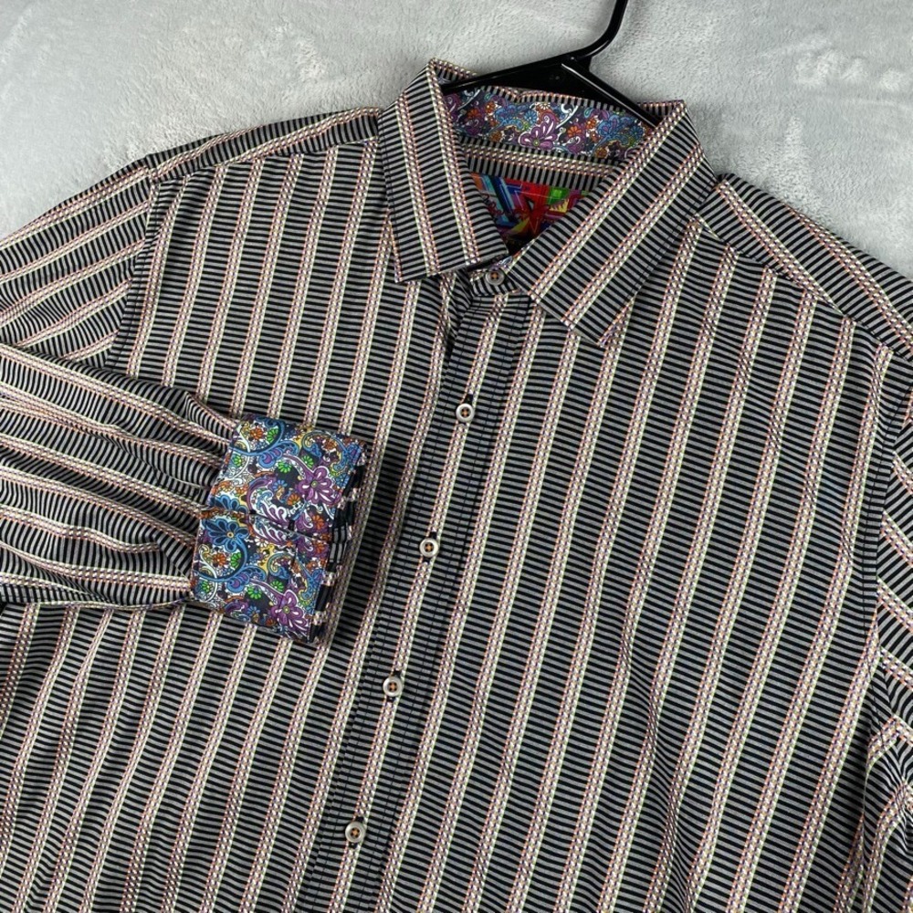 Robert Graham Shirt Mens XXL Black Flip Cuff Geometric Long Sleeve Button Down